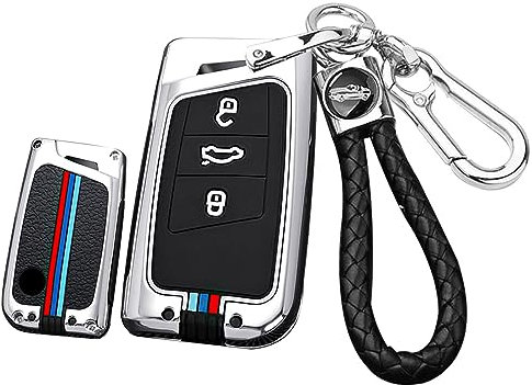 ontto Autoschlüssel Hülle Passt für VW Magotan Passat Variant B8 Golf Atlas Arteon für Skoda Superb A7 2015-2019 Schlüsselhülle Metall Schlüsselbox Cover Schlüsselanhänger 3 Taste-C Silber