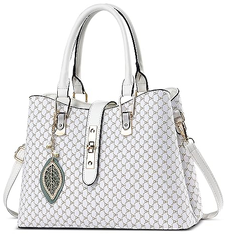 FORRICA Handtasche Damen Henkeltaschen Exquisiter Anhänger Umhängetasche PU Leder Schultertasche für Reisen Bankett Shopper Weiß