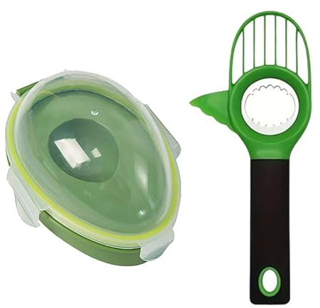Pack 2 en 1 Aguacate cortador y recipiente aguacate, cuchillo aguacate para hueso aguacate y Envase para Guardar aguacate para nevera con tapa hermética
