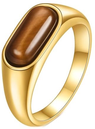 Daesar Edelstahl Ring Herren, Männer Ringe Personalisiert mit Braun Naturstein Siegelring Gold Ring Große 52 (16.6)
