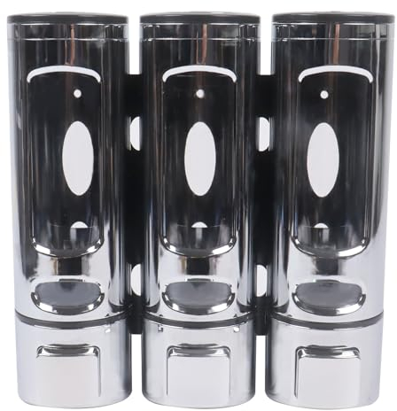 Gzsekken Wall Mounted Soap Dispenser 400 Ml Shower Dispenser 3 Chamber Bathroom Wall Mounted Shower Gel Shampoo and Conditioner Dispenser for Shower Gel, Hair Shampoo or Hand Cleanser-Gray