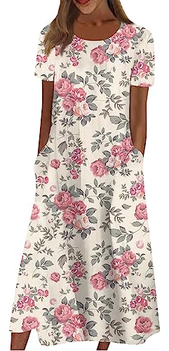 LSAltd Kleid Damen Elegant Brautjungfernkleider Festliche Kleider Lang Für Rundhals Kleid Lang Leinenkleid Damen Festliche Kleider Für Hochzeit Cocktailkleid Damen Kleider Sommer(3-Gray,3XL)