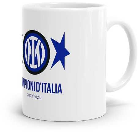 Inter - Tazza Scudetto 2024 in ceramica, 2 Stelle, Campioni d'Italia, Prodotto Ufficiale Regalo Perfetto per i Tifosi Nerazzurri