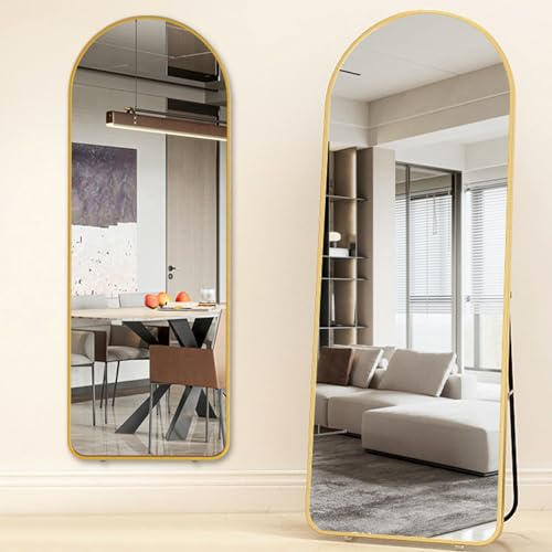 CEIEVER Bogen Ganzkörperspiegel, Groß Bodenspiegel 160X50CM Gewölbter Standspiegel Groß in voller Länge Ganzkörperspiegel mit Ständer Wandmontierter Spiegel für Wohnzimmer Schlafzimmer (Gold)