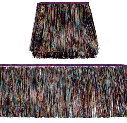 FINGERINSPIRE 10 m Metallischer Lametta Fransenbesatz 20 cm Breiter Bunter Quastenbesatz Aus Polyester Lametta Glänzende Quastenspitze Für Lateinamerikanische Tanzkleider Kleidungszubehör