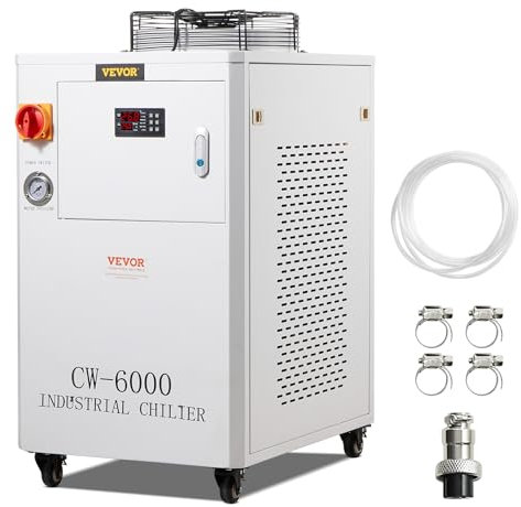 VEVOR Refroidisseur d'eau industriel, CW-6000, système de refroidissement de refroidisseur 1500 W avec compresseur capacité réservoir 15 L débit 65 L/min, pour machine de gravure laser CO2