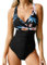 CUPSHE Damen Badeanzug V Ausschnitt Wickeloptik Crossover Zierausschnitten Bauchweg Raffung Einteilige Bademode Swimsuit Schwarz/Tropisch XL