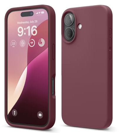 elago Compatible with iPhone 16 Case, Premium Liquid Silicone Case, Full Body Protective Cover, Shockproof, Slim Phone Case, Anti-Scratch Soft Microfiber Lining, 6.1 inch (Burgundy)