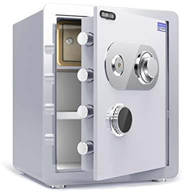 BomDog Feuerfester Safe, 45 cm Mechanischer Stahl-Safeschrank Mit Doppelter Sicherheit, Zahlenschloss-Safe Für Ausweise Papiere/White
