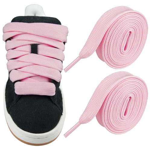 Endoto Lacets pour Adidas Campus 00s Chaussures, 20mm de Large Cordons Lacet de Rechange Plats Fat Shoelaces Laces-Rose Clair, 54 pouces