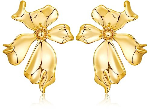 LILIE&WHITE Damen Ohrringe Gold Blumen, Große Statement Ohrstecker Hypoallergen, Nicht Verblassend Modeschmuck, Geschenk Für Frauen