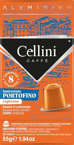 Café Cellini Capsules en aluminium compatibles Nespresso* – Portofino 100 pièces | Café goût fruité et fin acidité