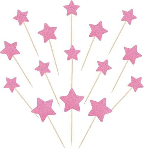 30 Stück Kleiner Stern Tortendeko Glitzer Glitzern Stern Cupcake Toppers Verlobung Hochzeit Kuchen Deko für Baby Dusche Geburtstag Party Kuchen Dekorationen Rosa