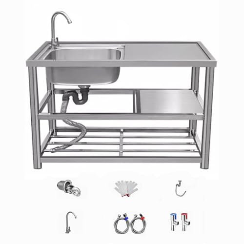 Freistehende edelstahl spültisch 1 Becken,Spültisch Edelstahl Outdoor Spülbecken,gartenwaschbecken für draußen Mit Warm- und Kaltwasserhahn,mobiles spültisch eckig spülbecken,für Küche, Bar, Garage(9