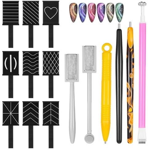 TIESOME 15Pcs Cat Eye Magnet for Nails Polish Magnet Stick Tool Set, Double-Head Strong Suction Nail Magnet Pen for 3D Magnetic Cat Eye Gel Polish UV Gel Nail Art Design