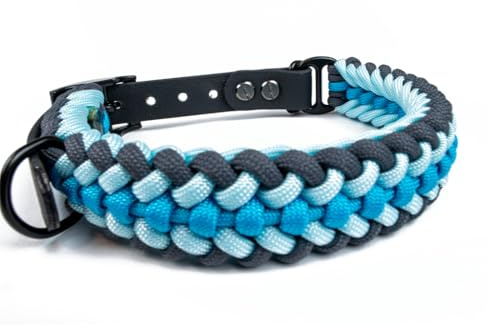 Hundehalsband Tierluxe Foxy Handgemacht Paracord Biothane (Wasser, XXXL Halsumfang 50-57 cm)