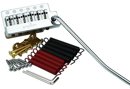 Guyker Gitarren-Tremolo-Steg mit 10,5 mm Saitenabstand, Messing-Roller-Sattel und Messing-Block & Feder und Klaue, Pop-In-Vibrato-Stange, Komplett-Installations-Kit, GG1009AB-T Chrom