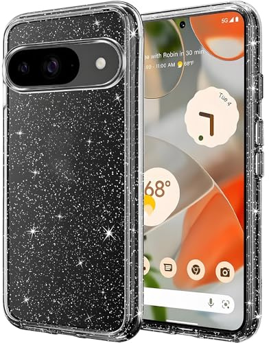 Anfire Glitzer Handyhülle Kompatibel mit Google Pixel 9/9 Pro Hülle Glitzer，Bling Glitter Stoßfest Handyhülle,Weiche TPU Silikon Case,Glitzert Durchsichtige Schutzhülle für Frauen und Mädchen