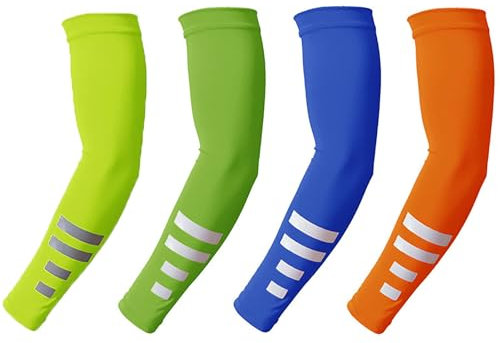 4 paia di maniche da gaming, maniche per pallavolo, braccia, maniche da basket, manicotti per gomiti, protezione UV, maniche a maniche corte, per uomini e golf, ciclismo, verde fluorescente, giallo