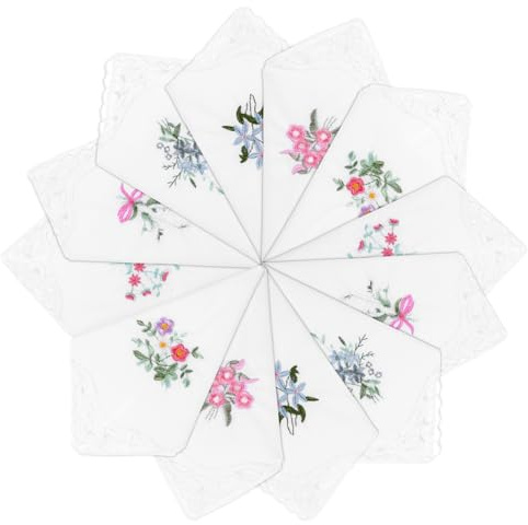 Aysatogc 12 Stück Stofftaschentücher Damen 28x28 cm Vintage Bestickte Taschentücher Stoff Florale Taschentücher für Hochzeitsfeier und Alltagsgebrauch Geschenk zum Weihnachten, Weiß