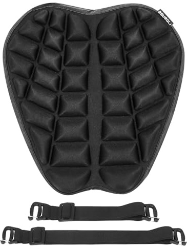 Fitense 13.8x15.8in Universal Motorcycle Seat Cushion with 3D Shock Absorption & Waterproof BSR Lycra - Dual Non-Slip Gel + Elastic Straps, Ergonomic TPE Support for Men Women Long Rides