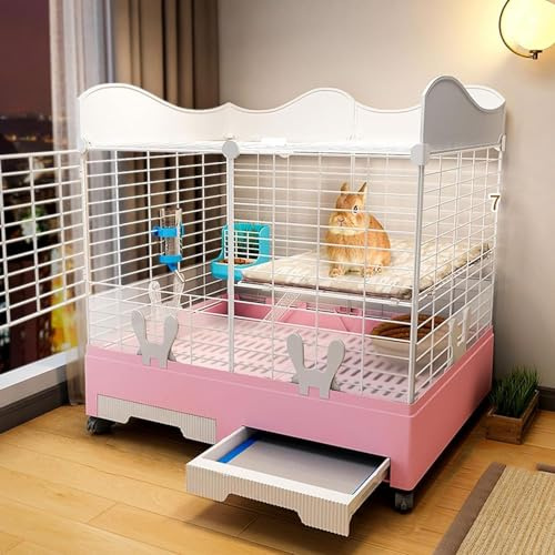 Kaninchenstall für den Innenbereich, Hasenkäfig mit erhöhtem Schallwand und Dachfenster, leicht zu reinigen, doppellagiges Design, großes Fassungsvermögen