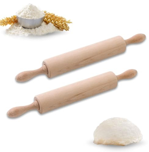 MerwDeeyt 2Pcs 360°Revolving Rolling Pin 46x5.5cm Wood Clay Roller