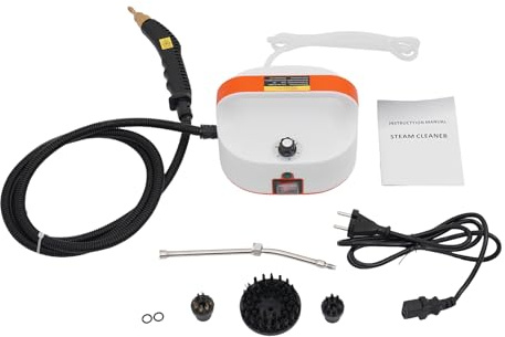 Dampfreiniger, 3800W Hochtemperatur-Hochdruck-Reinigungsmaschine,Kein Wassertank,tragbarer Dampfreiniger Handgerät, Steam Cleaner mit 3 Bürstenköpfen für Zuhause Küchen Teppiche Sofa (Orange+Weiß)