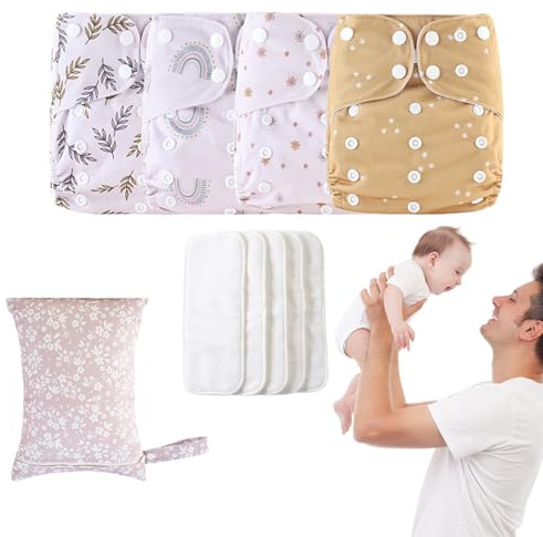 Couches en coton - Couches pour bébé de 15 kg | Ensemble lavable en polyester TPU - Culottes à couches écologiques réglables avec inserts et poche humide pour nouveau-nés, tout-petits, voyages en