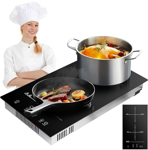 Dibaful Ce/rankochfeld 3500W Ce/ranfeld Doppelkochplatte Tragbares Touch Steuerung | Kochfelder 9 Stufen Leistung mit 2 Platte 99 Minute Timer Funktion Herdplatte 2 Kochfeld 2000W und 1500W