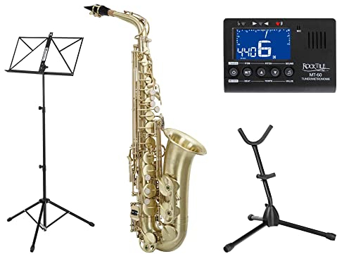Classic Cantabile Winds AS-450 Esb brushed Altsaxophon Set (Alt-Saxophon, gebürstetes Messing, Es-Stimmung, Hoch-Fis-Klappe, Set mit Koffer, Saxofonständer, Stimmgerät & Notenständer)