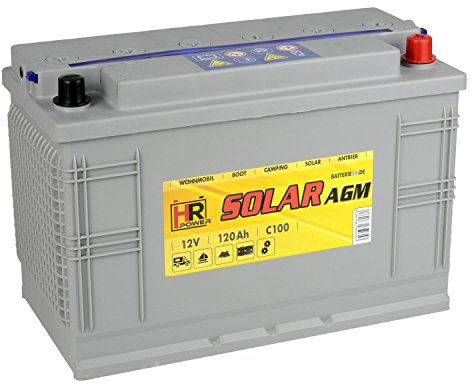 HR Solar AGM | 12V 120Ah Versorgungsbatterie als Wohnmobilbatterie Bootsbatterie Solarbatterie Wohnwagenbatterie VRLA Vliesbatterie