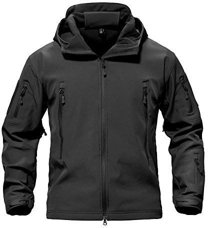 TACVASEN Men's Military Fleece Liner Rain Jackets Winter Warm Fleece Hood Softshell Tactical Waterproof Snowboard Jacket Black XL