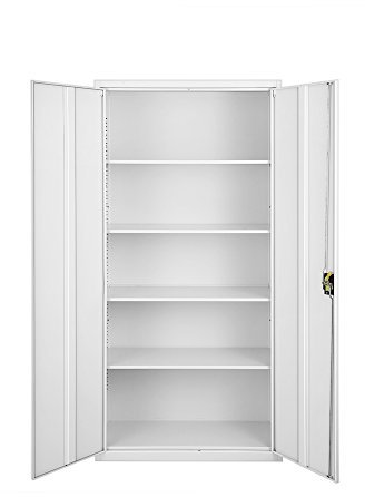 panana White Desk High Cupboard, Lockable Double Doors and 2 Adjustable Shelves Storage Office File Cabinet YX017 (4-shelf)