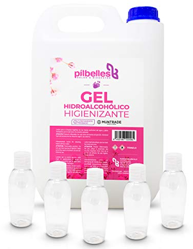 Gel de manos hidroalcohólico Higienizante. Garrafa de 5L + (x5) botes 50ml rellenables. SUPER PACK Gel HIGIENIZANTE de manos antibacterias de secado instantáneo.