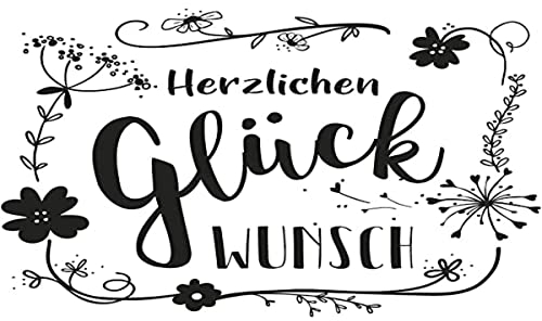 Rayher Hobby 29109000 Holzstempel Herzlichen Gluckwunsch, 8 x 9 cm, Textstempel, perfekt zum Gestalten von Karten, Umschlägen u.v.m., Butterer Schrift-Stempel