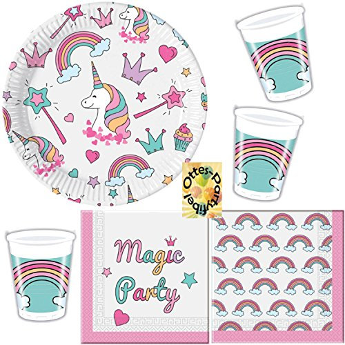 HHO Magic Unicorn Einhorn Partyset 36tlg. Teller Becher Servietten für 8 Kinder