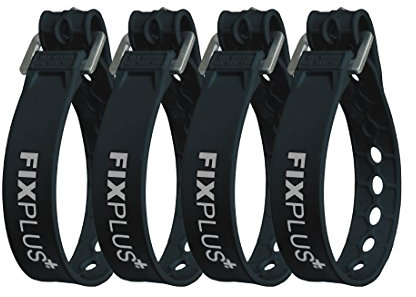 Fixplus-Strap 4er-Pack - Zurrgurt zum Sichern, Befestigen, Bündeln und Festzurren, aus Spezialkunststoff mit Aluminiumschnalle, 35cm x 2,4cm (schwarz)