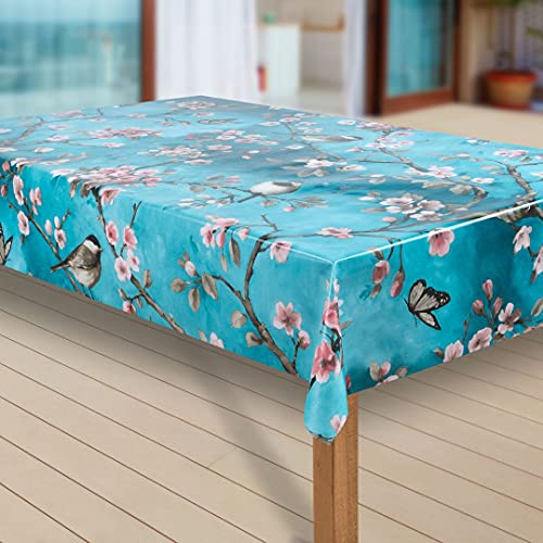 laro Wachstuch-Tischdecke Abwaschbar Garten-Tischdecke Wachstischdecke PVC Plastik-Tischdecken Eckig Meterware Wasserabweisend Abwischbar GAC, Muster:Kirschblüte, Größe:80x80 cm