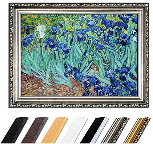 Bild mit Rahmen - Vincent van Gogh Iris 80x60 cm - Gerahmtes Leinwandbild Alte Meister - Antiker Rahmen Silber Barock, Klassisch