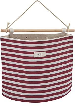 LOCALIS Hängetasche XXL - Stoff, mit Innenfutter - Hängeaufbewahrung, Hängeorganizer, Wandorganizer, Wandtasche - ideal für Home Office, Diele, Bad, Kinderzimmer - 35x15x28 cm (rot gestreift)