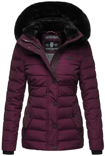 Navahoo Damen warme Winter Steppjacke mit Abnehmbarer Kunstfell-Kapuze Milianaa Aubergine Gr. XS