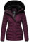 Navahoo Damen warme Winter Steppjacke mit Abnehmbarer Kunstfell-Kapuze Milianaa Aubergine Gr. XS