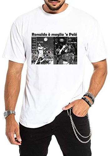 T-Shirt Tshirt Maglia Maglietta Uomo Cristiano Ronaldo celebrativa Goat Gol CR7 Pelè (Bianco, XXL)