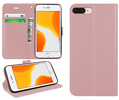 DN-Technology iPhone 7 Plus Case, iPhone 8 Plus Case, Flip Folio PU Leather Book Phone Cover, Wallet Stand Feature Magnetic Closure ID Card Holder Slots, For iPhone 7+/8+ Cover (Rose Gold)