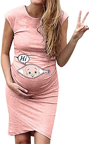 ORANDESIGNE Vestiti Gravidanza Divertenti Abiti Premaman Senza Maniche Infermieristica maternità Canotta Vestiti da Donna Bambino Stampato Vestito Estate Abbigliamento Premaman C Rosa M
