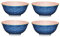 KitchenCraft Set of 4 Glazed Stoneware Bowls with Japanese Wave Pattern, Multi Colour Ceramic Bowls with Footed Base, Microwave & Dishwasher Safe, 15.7 cm (6)