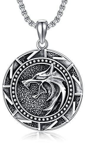 Wolf Viking Necklace 925 Sterling Silver Viking Jewelry for Men Boys Women,2 mm 22+2 In Long Rolo Chain,