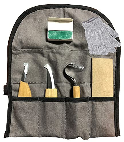 DOPORA 7PCS Holz Schnitzwerkzeug Set Cutter Kit High Mangan Stahl Hakenmesser Holzbearbeitung mit Aufbewahrungstasche Handschuhe Löffel Schnitzwerkzeuge Set - Whittling Messer Kit