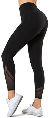 Yvette Sport Leggings Damen high Wasit mit Mesh, 72F Faser Blickdicht Sporthose Yogahose, Schwarz, 4XL